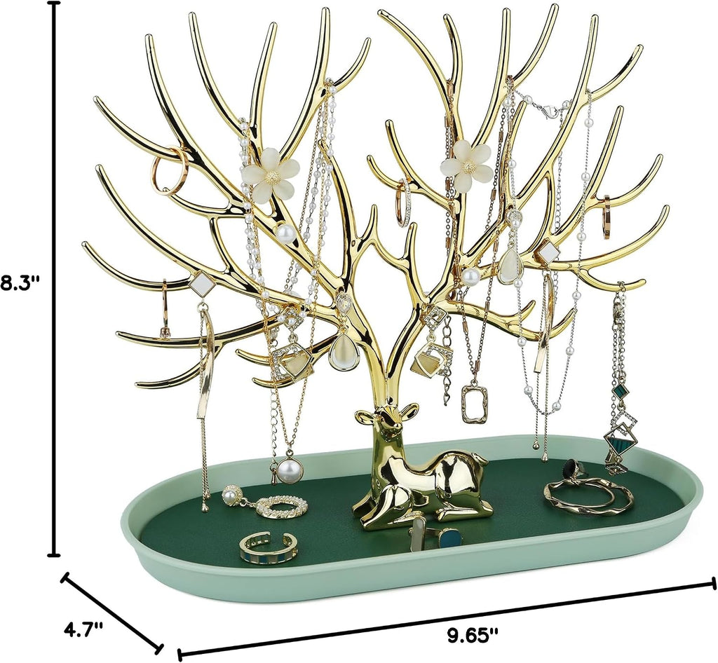 MORE&LESS Antlers Jewelry Display Stand,Gold Deer Hanging Organizer for Ring Earrings Necklace Bracelet