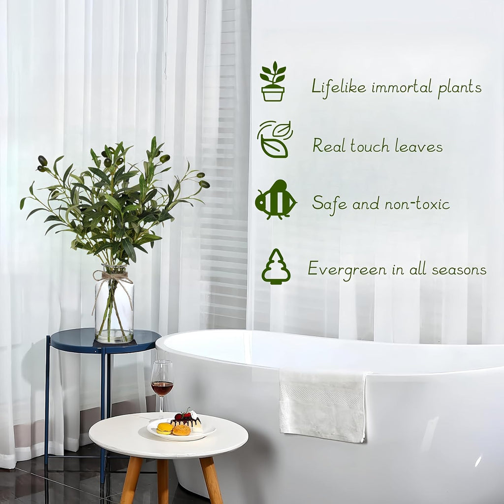 Artificial Plants Olive Branch in Glass Vase, 14.5” Fake Plant Greenery Stems with Olive Branches Faux Eucalyptus Stems for Home Office Farmhouse Wedding Table Centerpiece Décor