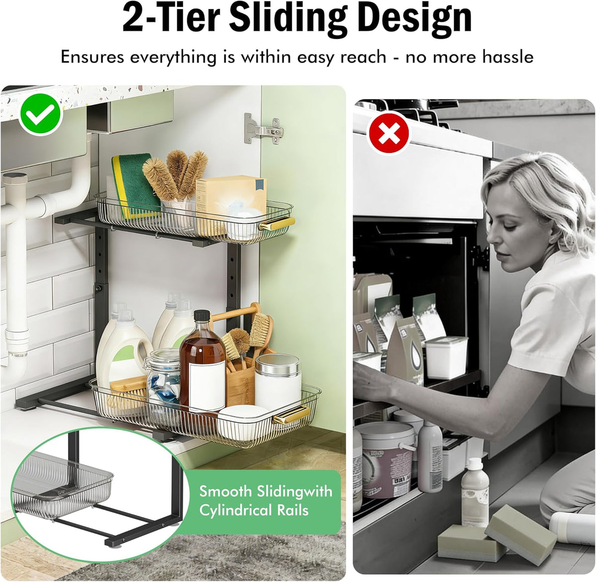 ARSTPEOE Under Sink Organizer - 2 Pack Multi-Purpose Pull-Out Storage Shelf
