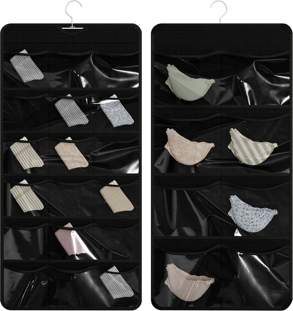 26-Pocket Hanging Closet Organizer for Socks and Underwear, Black