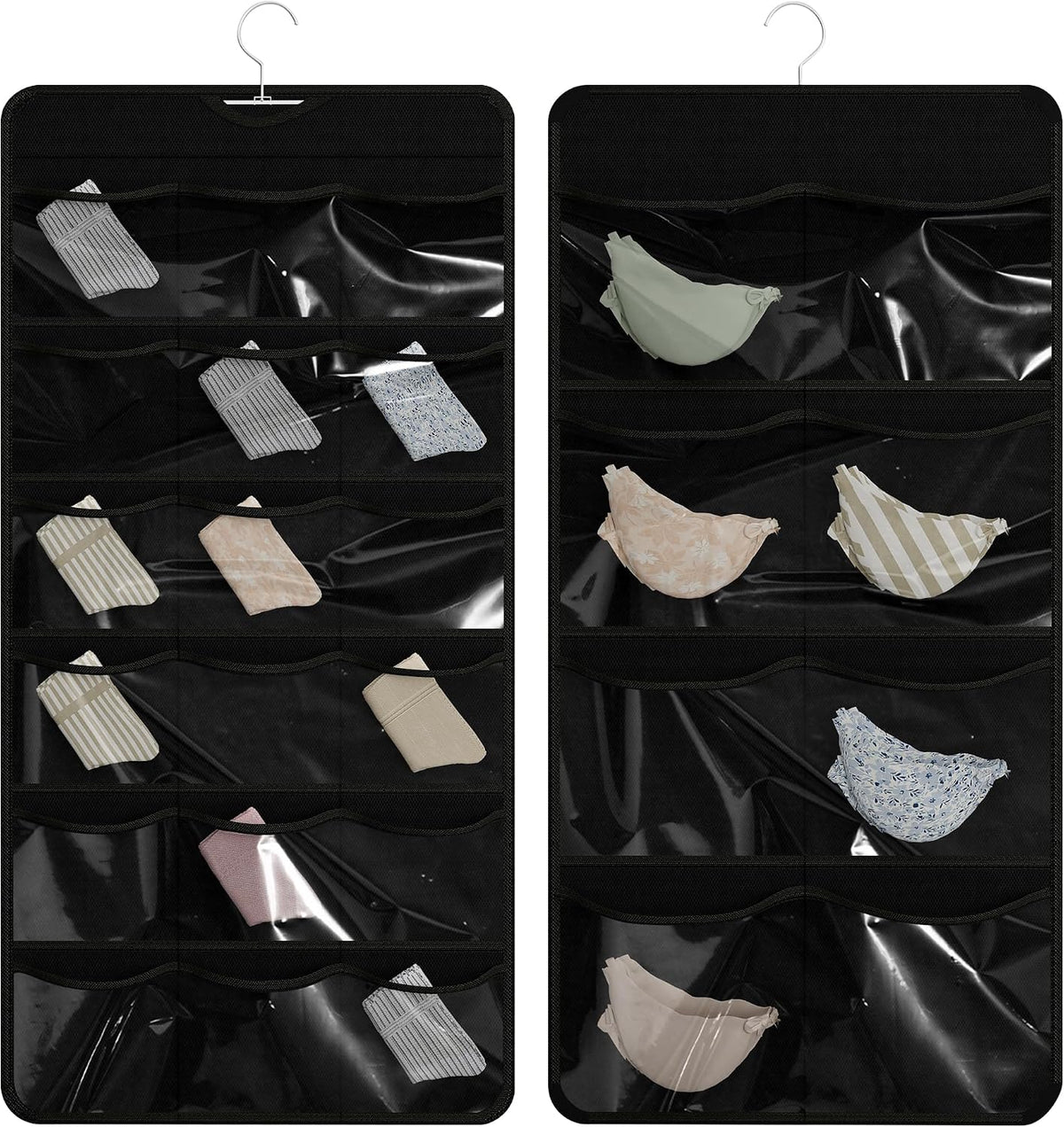 26-Pocket Hanging Closet Organizer for Socks and Underwear, Black