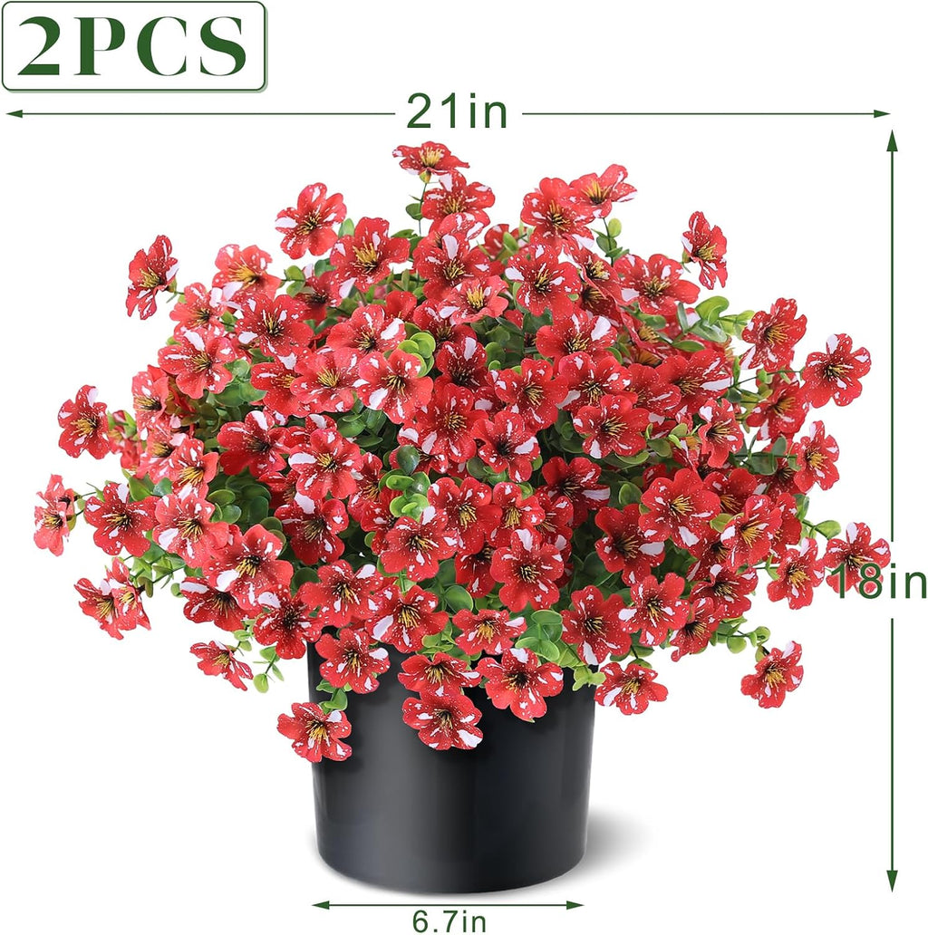 2Set Artificial Eucalyptus Flower Topiary Tree for Front Porch(Red)