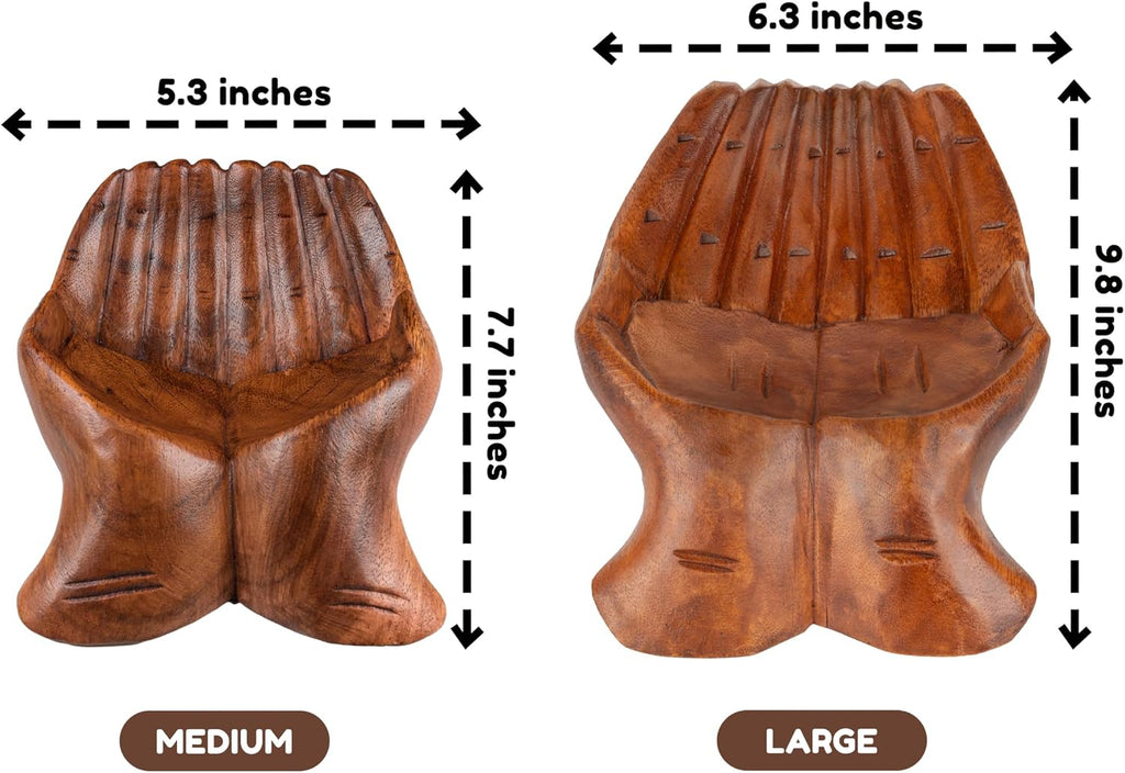 Wooden Hands Bowl, Crystal Display, Rock Display, Brown, Medium