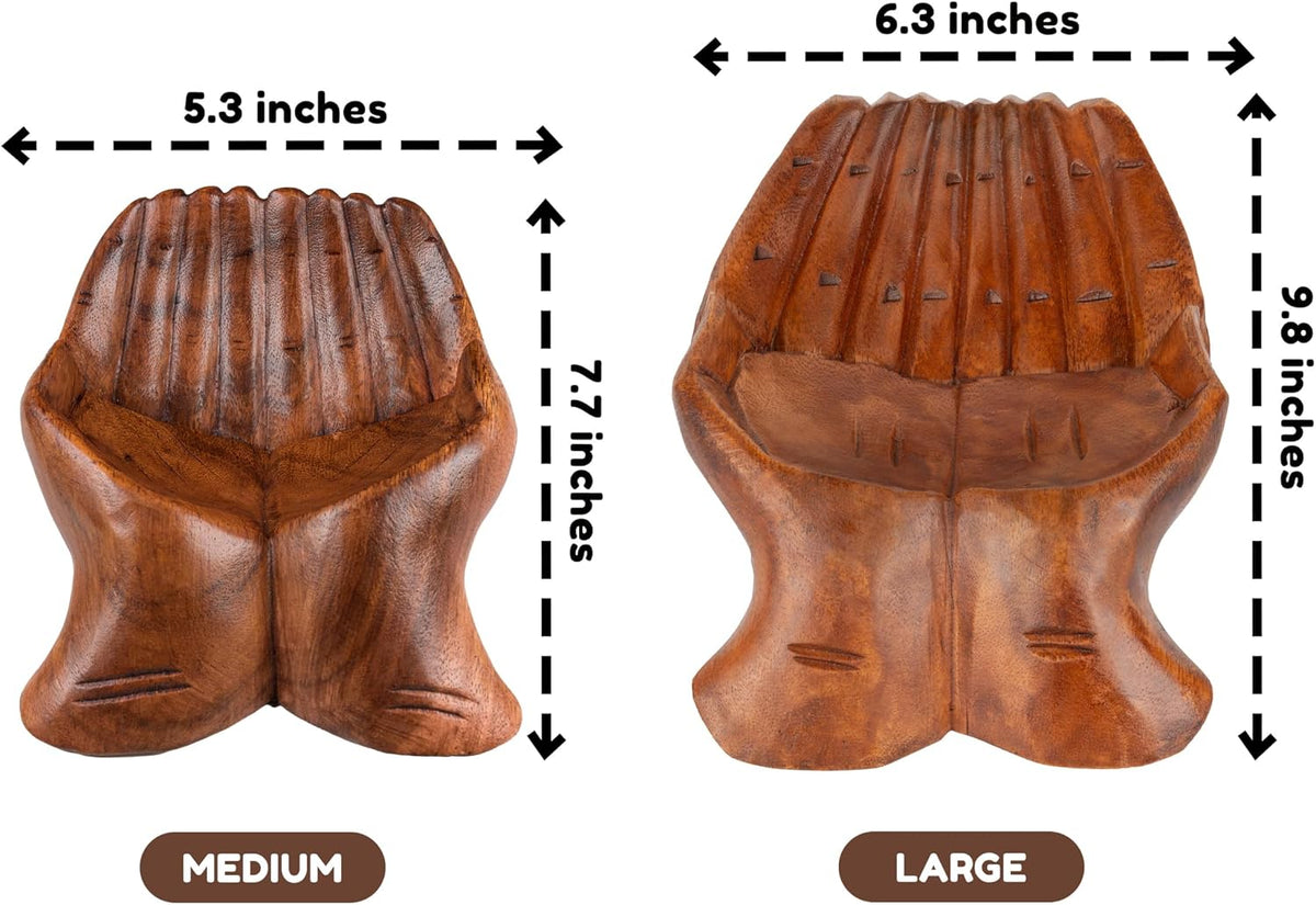 Wooden Hands Bowl, Crystal Display, Rock Display, Brown, Medium