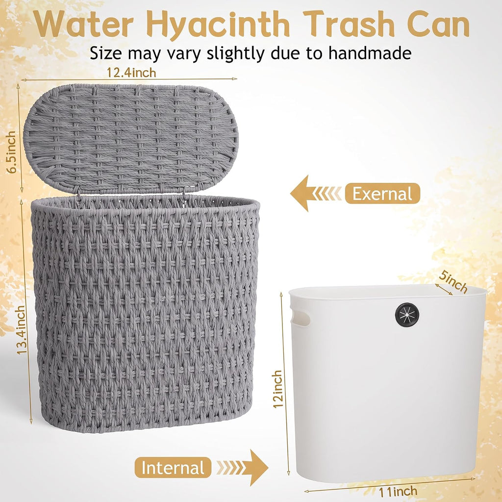 iEGrow 3 Gallon Paper Rope Trash Can,Bathroom Trash Can with Lid Gray