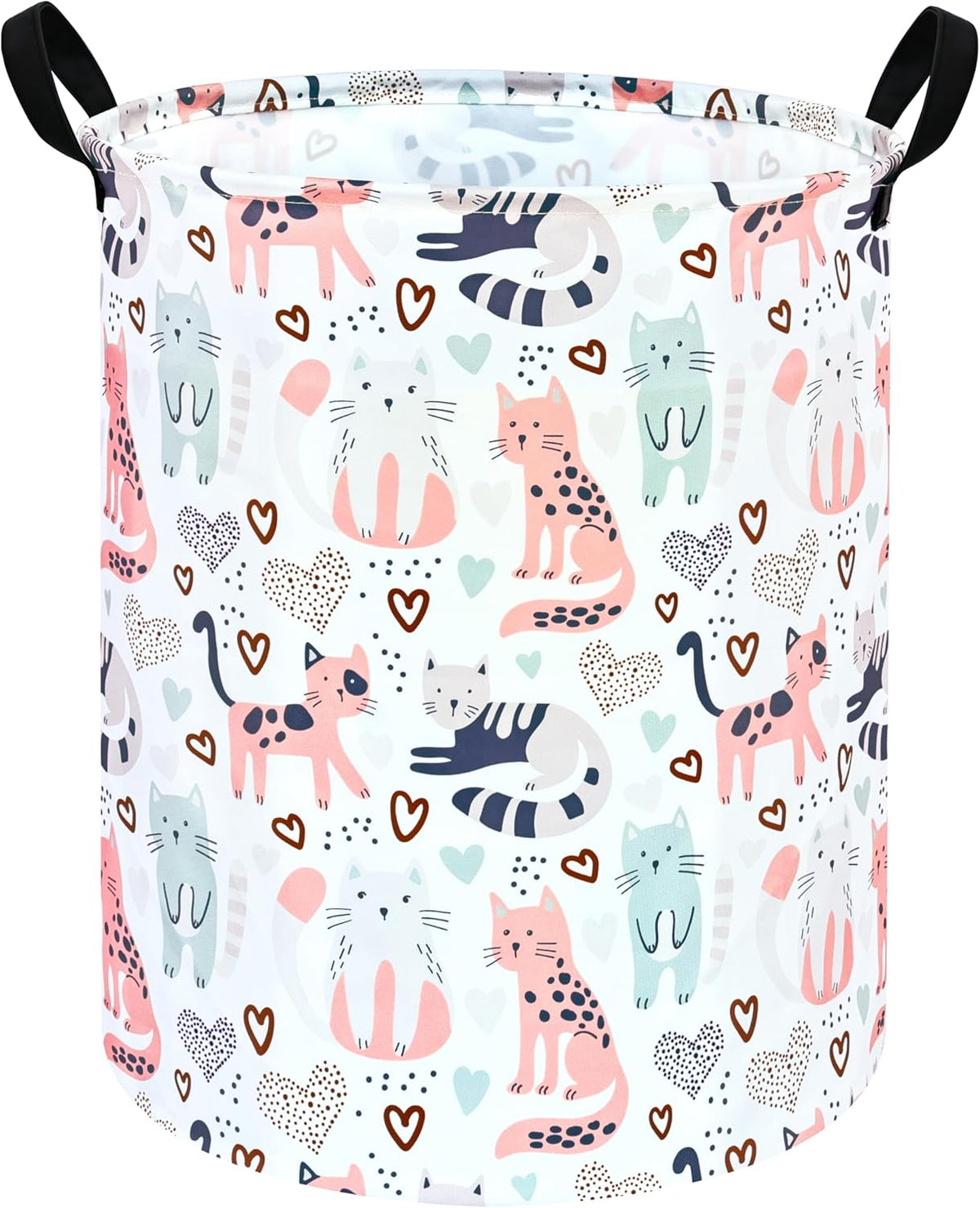 Kids Laundry Hamper Clothes Gift Basket Storage Laundry Baskets Organizer Bin with Handles for Nursery Room (Cat)