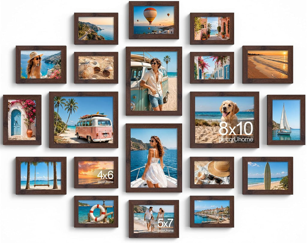 decorUhome Picture Frames Set of 20 for Wall and Tabletop Display, Brown