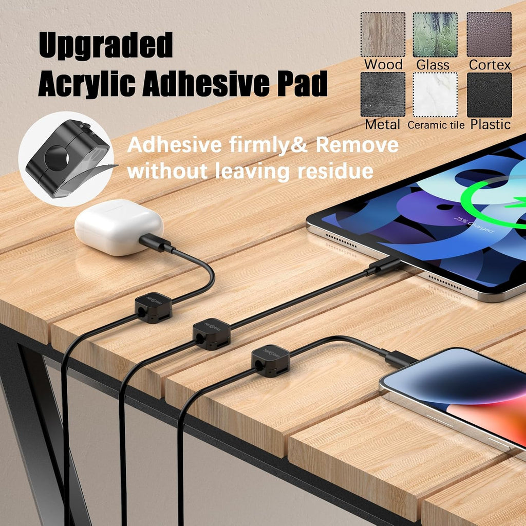[9 Pack] Magnetic Cable Clips, Easy to Adjust, Enhanced Adhesive Wire Organizer, Desk Cable Management, Mini Holder for Wire Or Cable Clips for Home, Office, Car, Desk, Nightstand (Black-9 Pack)