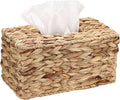 Sumnacon Rectangular Tissue Box Cover, Water Hyacinth Wicker Tissue Holder, Farmhouse Rustic Woven Tissue Dispenser with Open Bottom for Bathroom Kitchen Counter Toilet Desk Office Car, Natural (L)