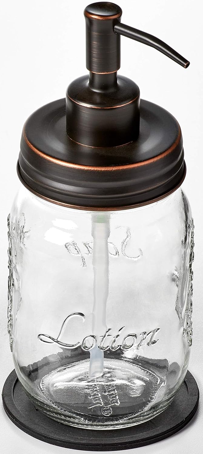 Mason Jar 12oz & 16oz Soap and/or Lotion Dispensers for Hand Sanitizer, Liquid Soap or Hand/Body Lotion (Oil Rubbed Bronze, 12oz & 16oz)