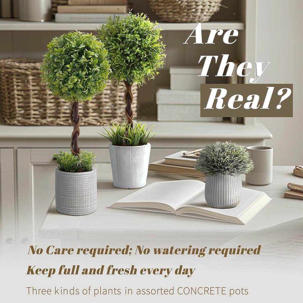 3 Pack Small Artificial Boxwood Topiary Tree, 14.5" Faux Indoor 028