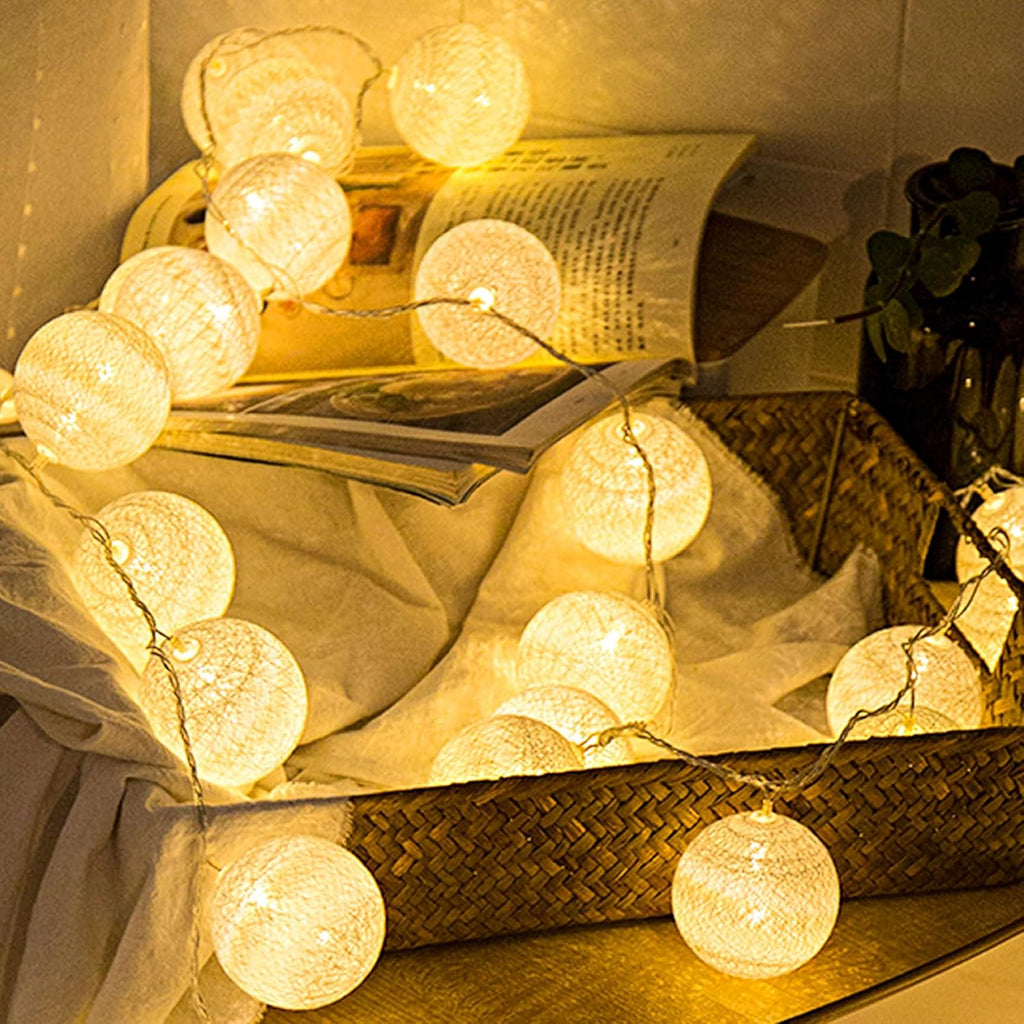 Anordsem Battery String Light Indoor: 6.88Ft/10 LED Cotton Ball Lanterns 2 Pack - Fairy Cozy Lighting Hanging Deco for Room Bedroom Party - Birthday Gifts for Babies Students Adults