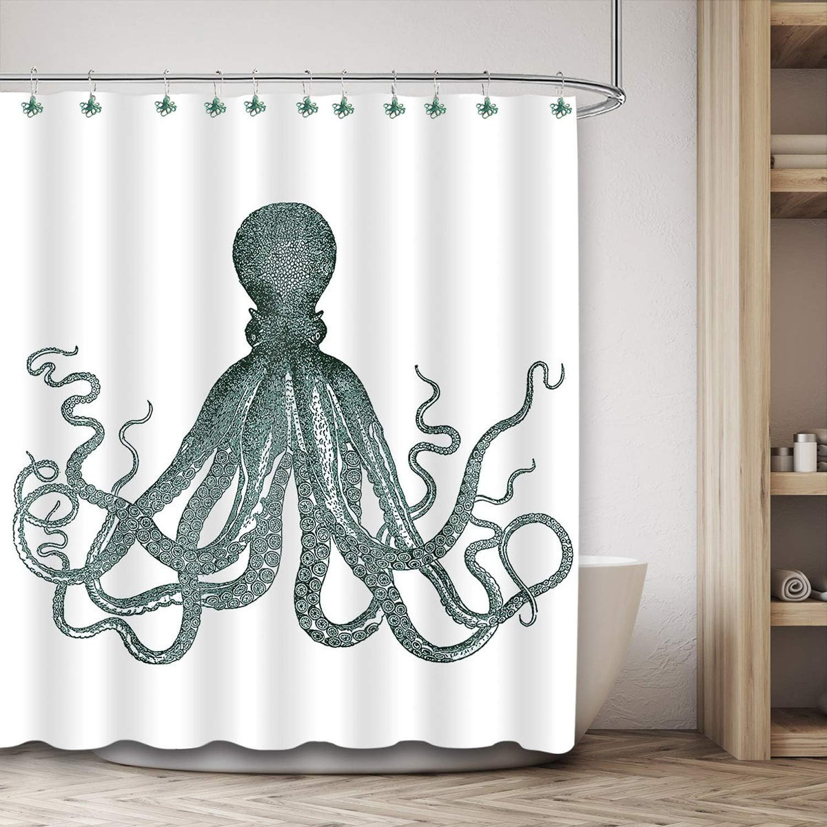 Set of 12 Octopus Shower Curtain Hooks Decorative Home Bathroom Stainless Steel Rustproof
