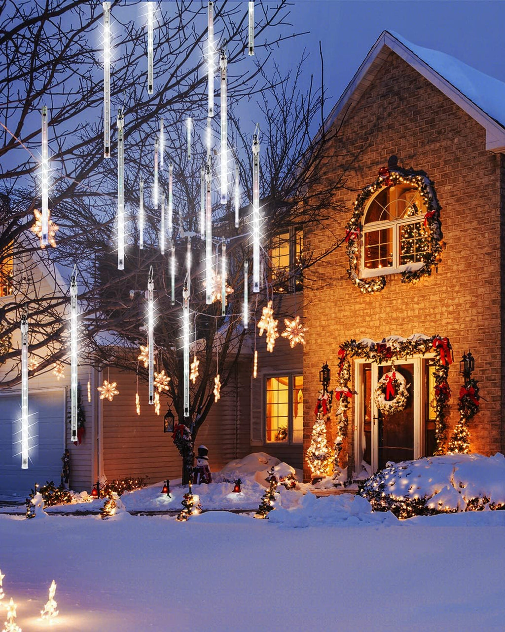 Christmas Lights Outdoor 10 Tubes White Meteor Shower Icicle Lights 240 LED
