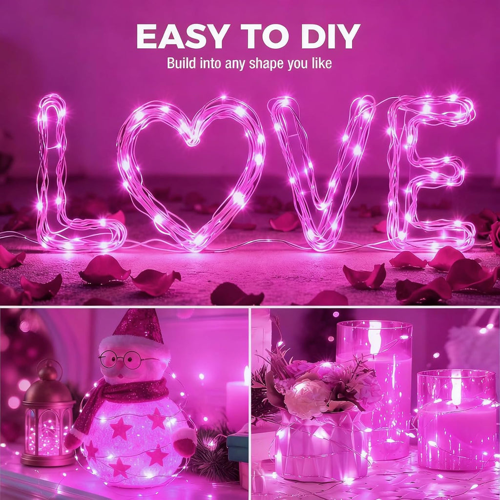 litogo 20 Pack 7FT 20 LED Fairy Lights Battery Operated, 3 Lighting Modes, Bulk Mini Twinkle String Lights Waterproof Silver Wire for Weddings Mason Jars Party Christmas Decorations-Pink