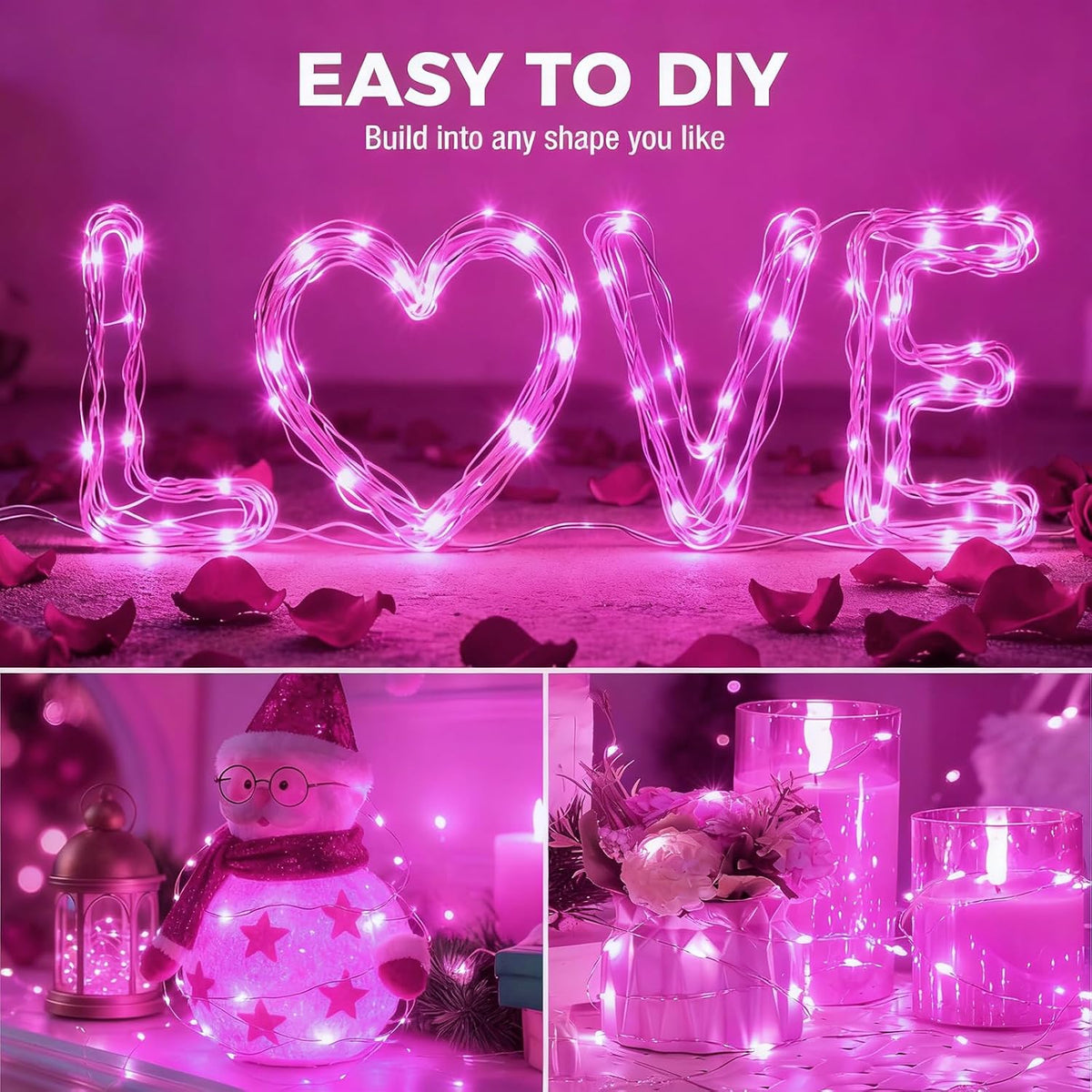 litogo 20 Pack 7FT 20 LED Fairy Lights Battery Operated, 3 Lighting Modes, Bulk Mini Twinkle String Lights Waterproof Silver Wire for Weddings Mason Jars Party Christmas Decorations-Pink