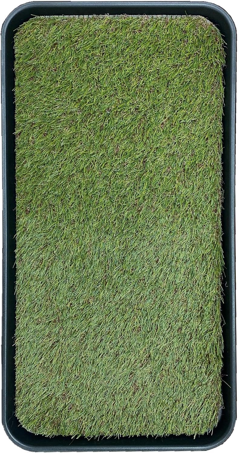 Ottomanson Artificial Grass Puppy Potty Training Pad with Tray, 15" x 30" Reusable Pee Pad for Small Pets and Dogs