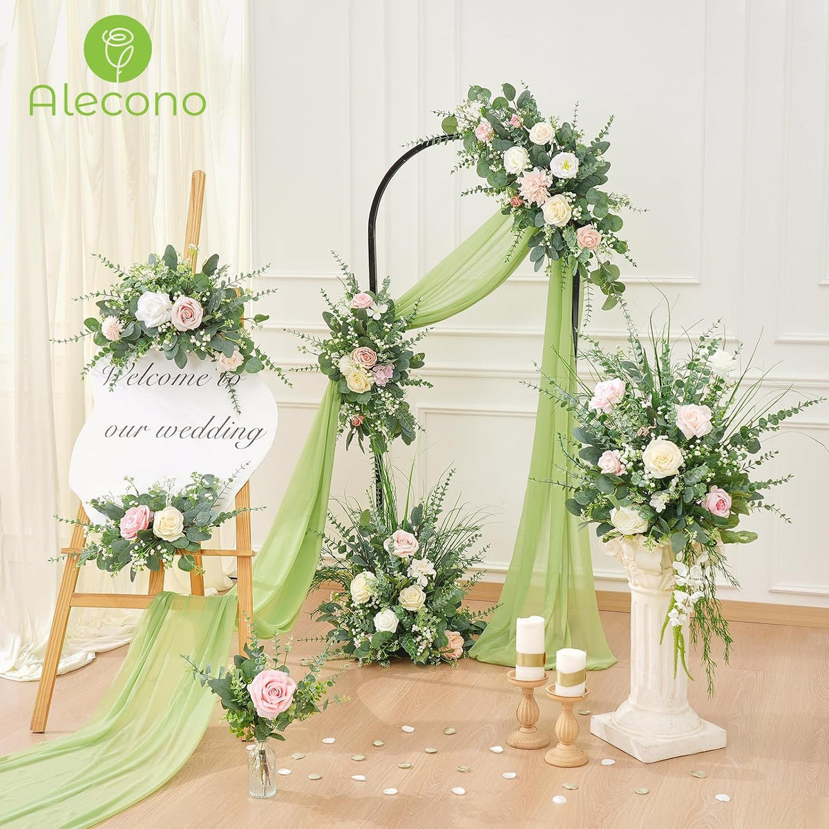 Alecono 5 Kinds Mixed Artificial Greenery Eucalyptus Stems Bulk