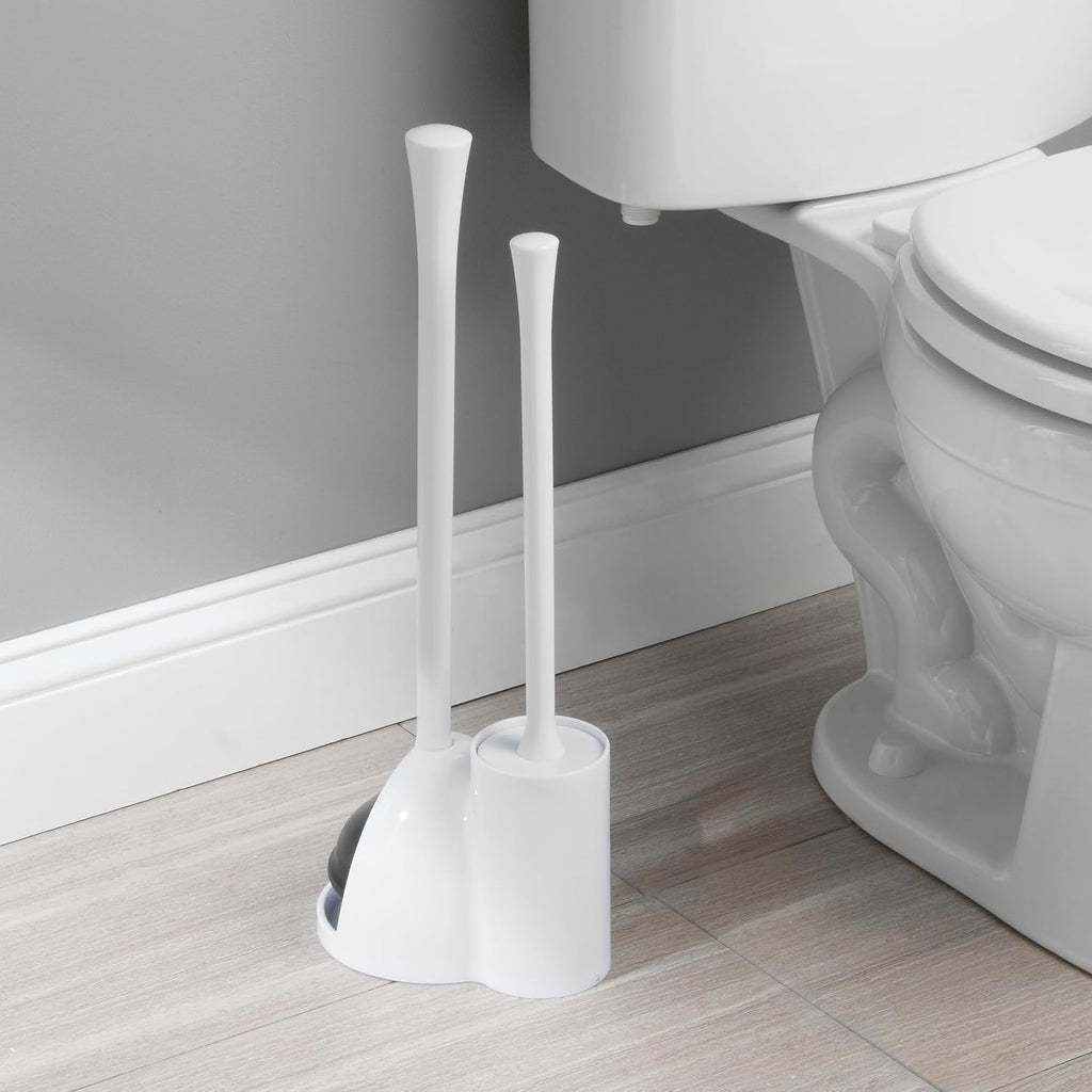 iDesign Toilet Bowl Brush and Plunger Combo Set, White