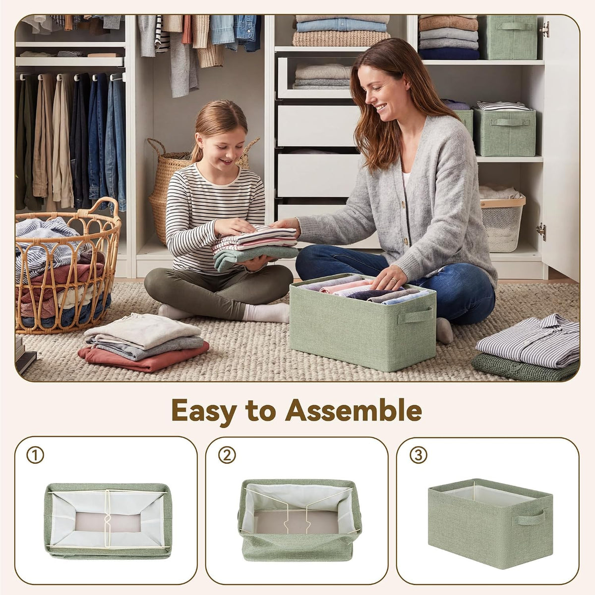 GRANNY SAYS Fabric Storage Bins, Closet Organizer Bins, Sage Green, 2-Pack