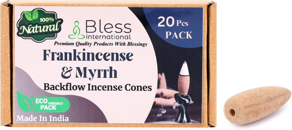 Bless-International Frankincense-and-Myrrh-100%-Natural-Incense-Backflow-Cones-for-Waterfall Handmade-Organic-Chemicals-Free for-Purification-Relaxation-Positivity-Meditation The-Best-scents-20-Count