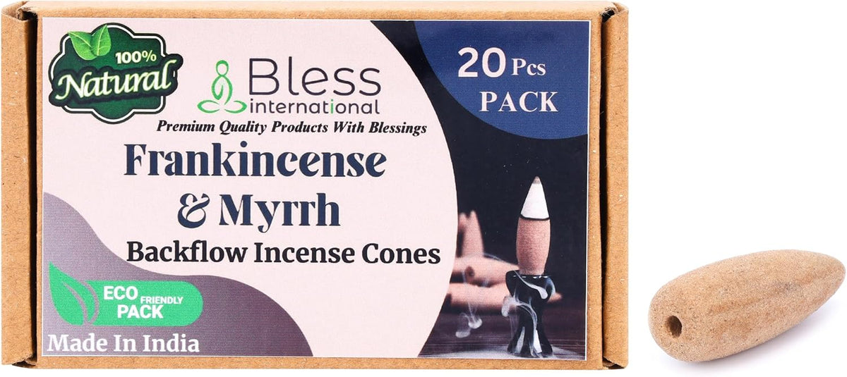 Bless-International Frankincense-and-Myrrh-100%-Natural-Incense-Backflow-Cones-for-Waterfall Handmade-Organic-Chemicals-Free for-Purification-Relaxation-Positivity-Meditation The-Best-scents-20-Count