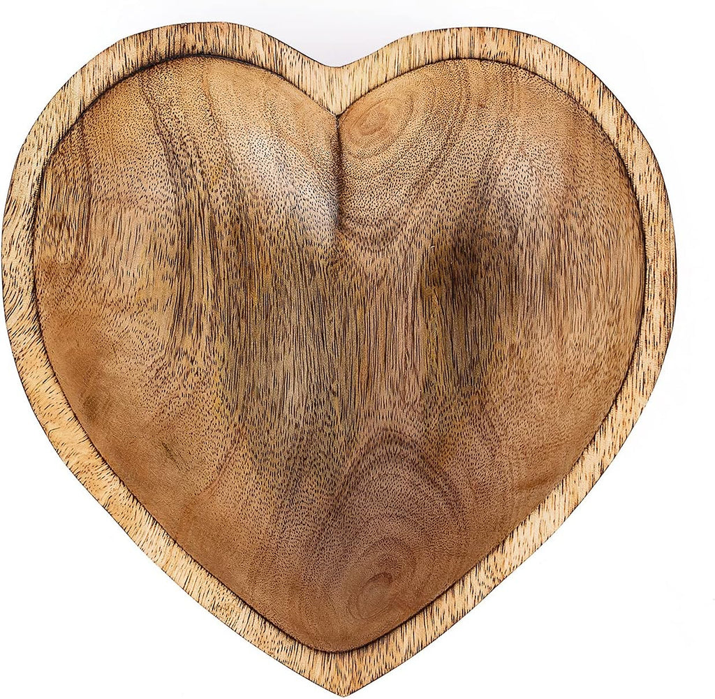 WitnyStore Heart Shaped Wood Bowl 8" Brown Handcrafted Wooden Bowls Collectible Functional Serving Tray Dish Plate Hand Made Decorative Tableware for Candy Nuts Desserts Fruit Home Décor Accents Gifts