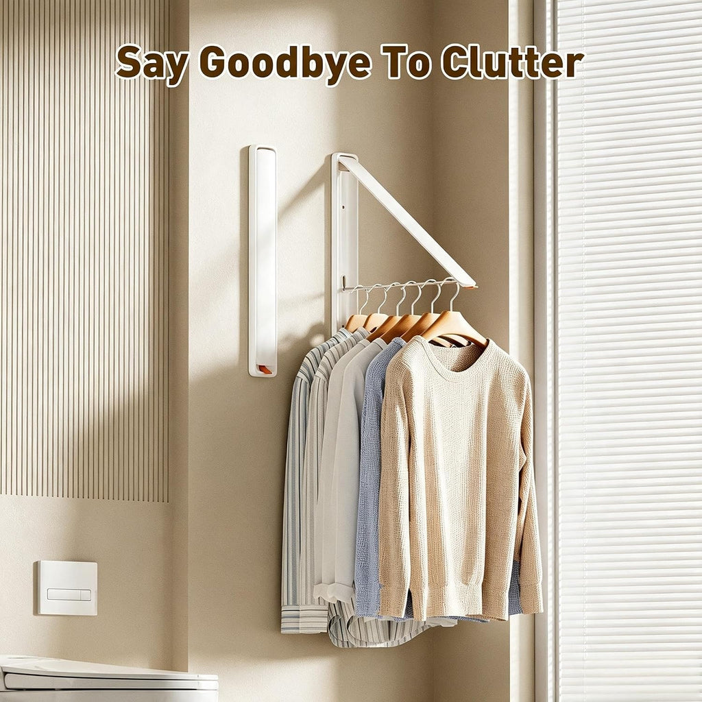 Clothes Drying Rack, Laundry Room Wall Mounted Retractable Clothes Hanger Drying Rack, Laundry Clothing Drying Rack Folding Indoor or Outdoor, Aluminium Dryer, 2pcs(White with 80cm bar)