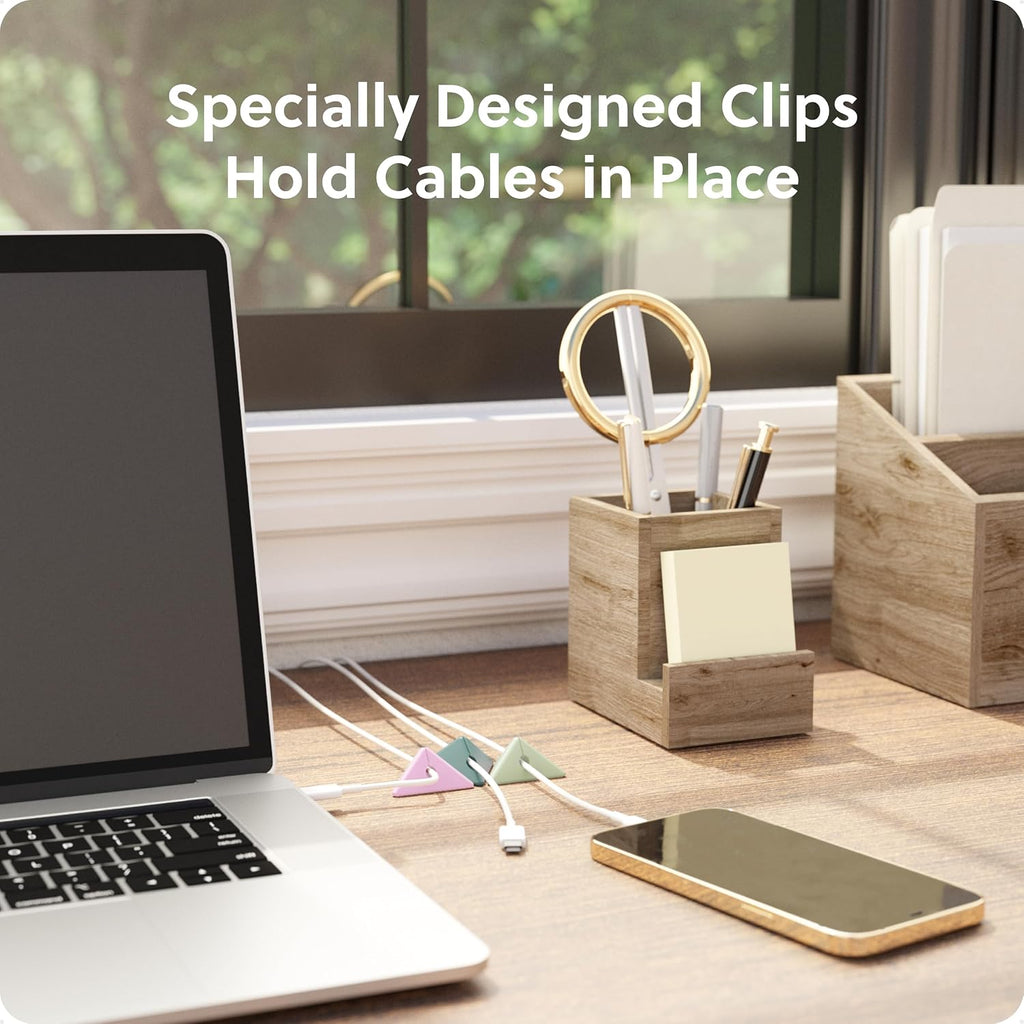 U Brands Pyramid Cord Organizers, Set of 12 Cable Clips, Assorted Colors