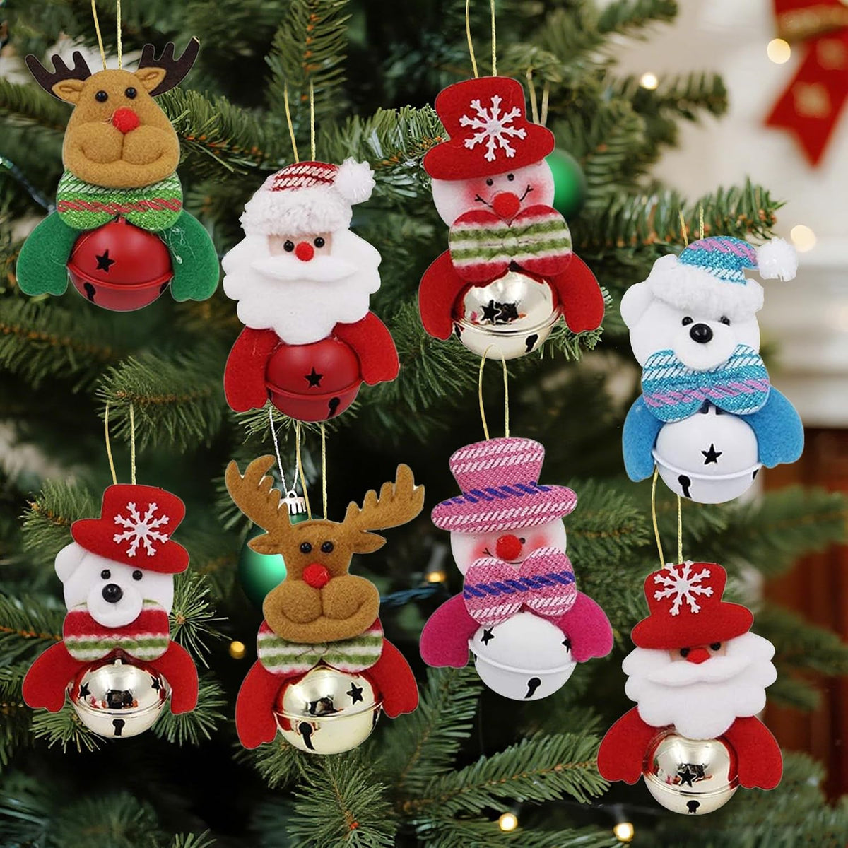 Happy Trees Christmas Tree Plush Ornaments, Set of 8 Hanging Decorations