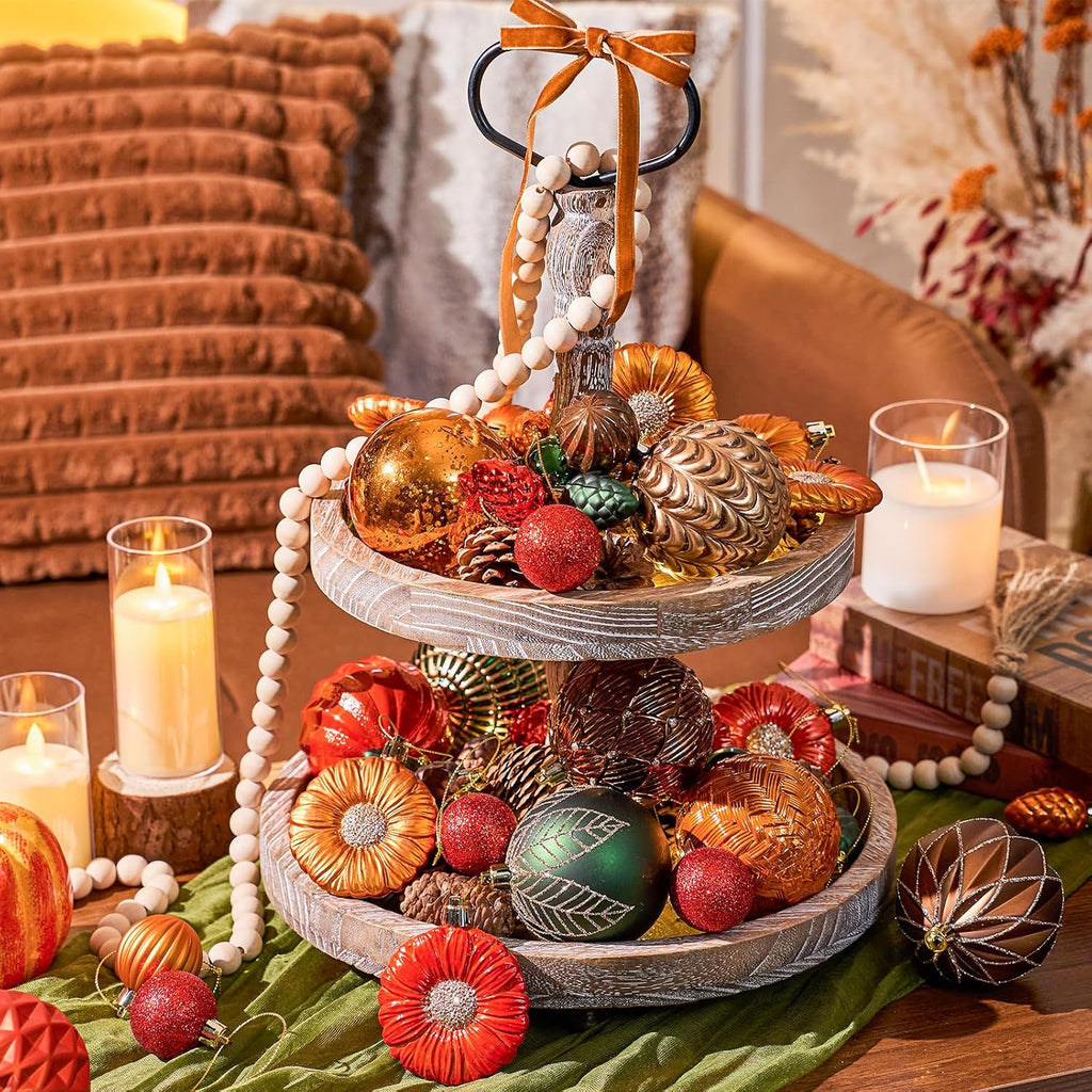 JORNOY Fall Ornaments for Tree, Shatterproof Plastic Harvest Decorations with Hanging String, Rustic Balls Baubles Bulk for Thanksgiving Home Decor, 52 Pack, Orange