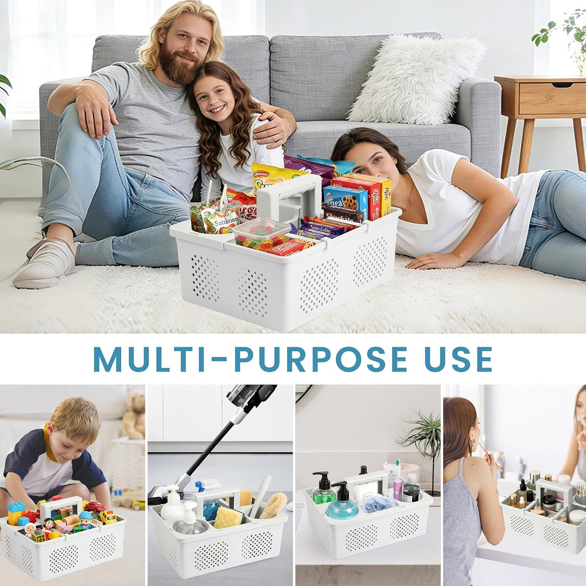 KMV Portable Shower Caddy Dorm: Features handles and adjustable compartments，Ventilation and Drainage Hole Design Cleaning Basket，ideal for toiletries， Essential for college dorms-gray