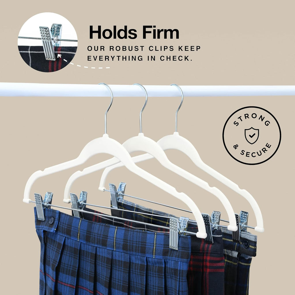 Home-it Pants Hangers with Clips 10 Pack, Ivory Velvet Non Slip Save Space