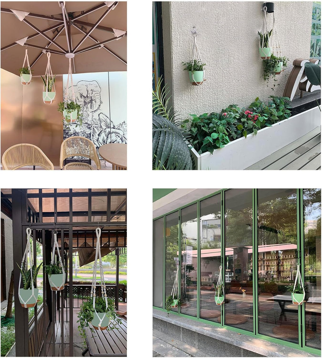 Hanging Planters with Macrame Plant Hangers for Indoor Outdoor Plants, 3 Set Hanging Baskets Flower Pots Holders 35''/27''/21'', Self-Watering Pots 7''/6''/5.5'', Boho Home Decor, Green