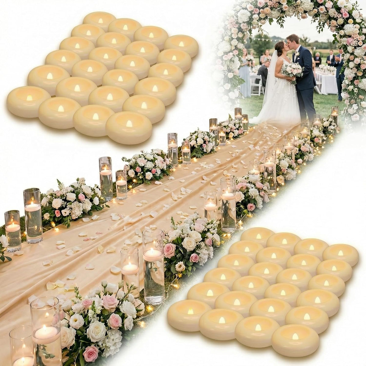 Aignis 48 Flameless LED Candles, 2.2-Inch Plastic Battery Operated Tealights, Glow Time Over 200 Hours, Cozy Romantic White Light, Suitable for Pool/Bathtub/Hot Bath/Wedding Centerpiece Decor