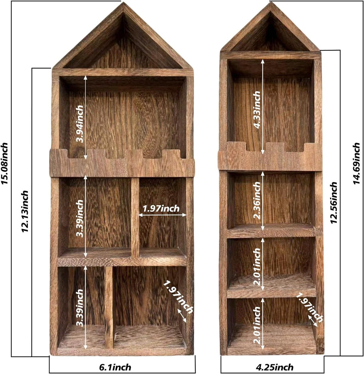 Rustic Trinket Shelf,House and Castle Design Shadow Cubby Box (2 Pack)