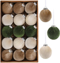 IPOPU 15Pcs Velvet Christmas Ornaments Balls Bulk for Christmas Tree Decoration 3.15in Big Flocked Xmas Hanging Ornaments Set for Home Plastic Large Shatterproof Velvet Ornaments (Green, Brown, Beige)