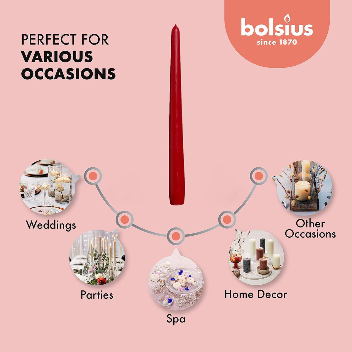 BOLSIUS Dark Red Taper Candles - 4 Pack Unscented 10 Inch Dinner Candle Set - 8 Hours Burn Time - Premium European Quality - Smokeless and Dripless Household Wedding, Spa, and Home Decor Candlesticks
