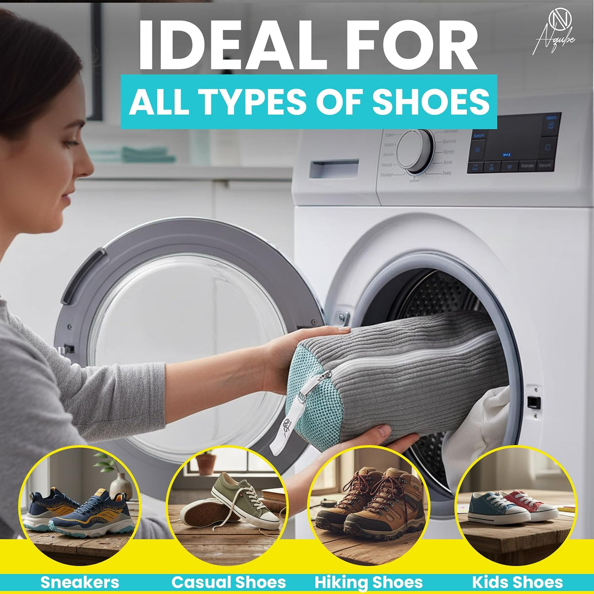 2-Pack Shoe Washing Machine Bags with Shoe Trees & Brush – Reusable Mesh Laundry Shoe Bag for Sneakers, Tennis & Running Shoes, Durable Shoe Cleaner Kit, Secure Zipper, Gray (15.4x 7.5 Inch)