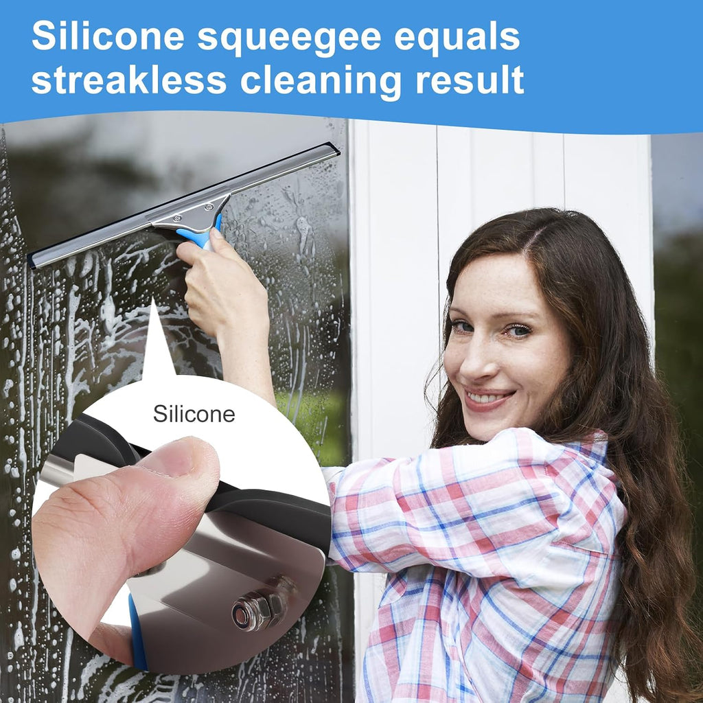 Mitclear Window Cleaning Kit 14IN Squeegee & Scrubber for Shower Glass Car