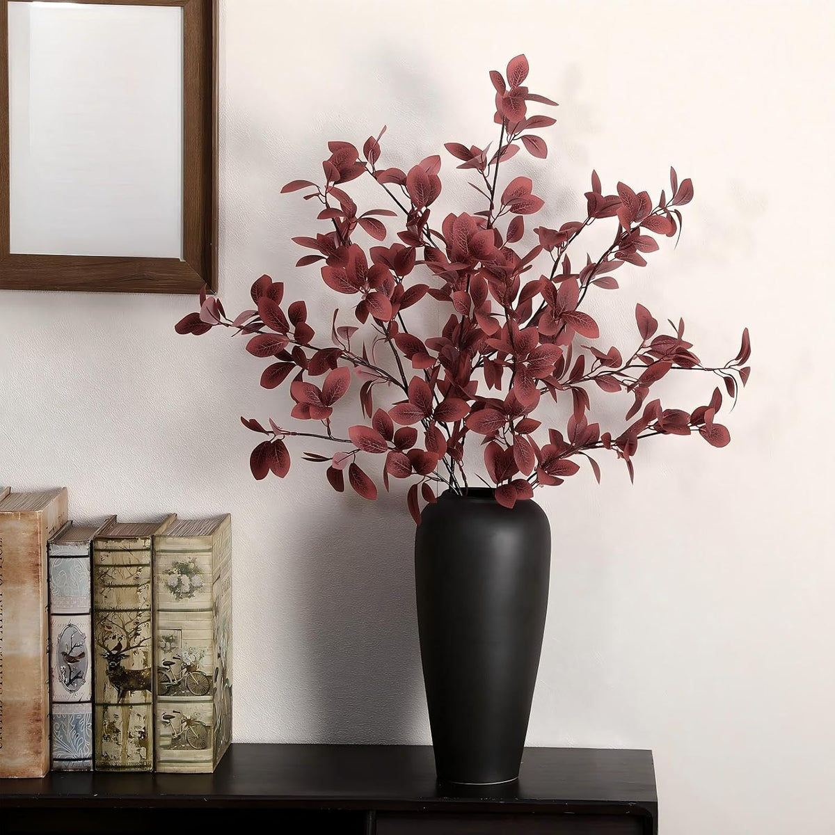 Janinka 5 Pcs Faux Fall Eucalyptus Stems for Vases Farmhouse, Red