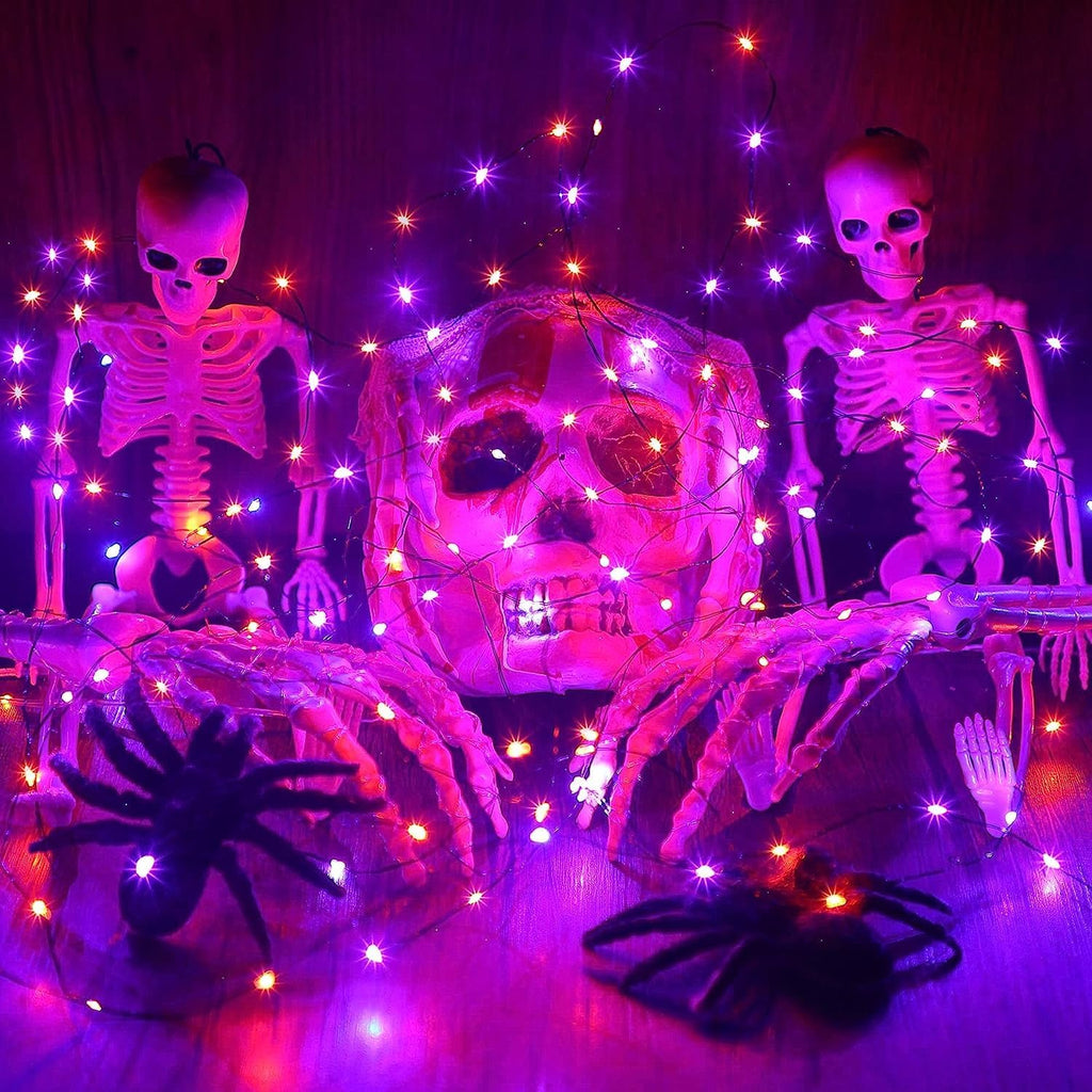 Hiboom 2 Pack Orange and Purple Halloween Lights, 16.4ft 50 LED, 8 Modes Battery Operated Fairy String Lights for DIY Home Bedroom Holiday Party Decor
