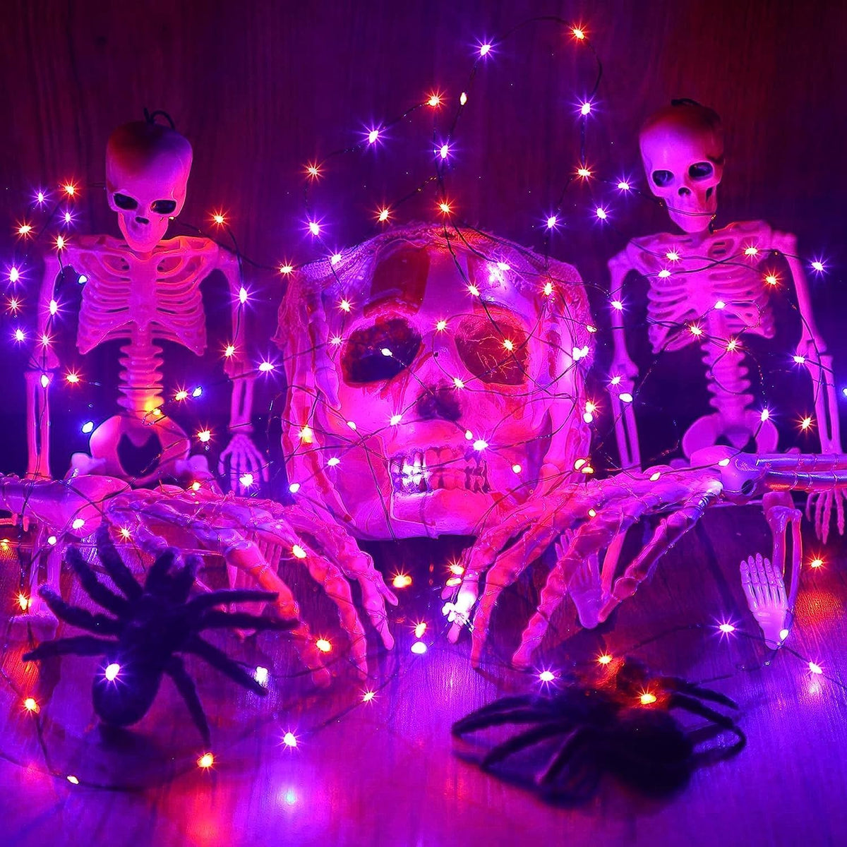 Hiboom 2 Pack Orange and Purple Halloween Lights, 16.4ft 50 LED, 8 Modes Battery Operated Fairy String Lights for DIY Home Bedroom Holiday Party Decor