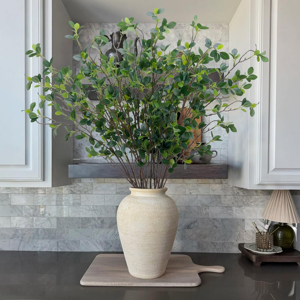 10Pcs Artificial Greenery Stems 43" Faux Ficus, Eucalyptus Stems