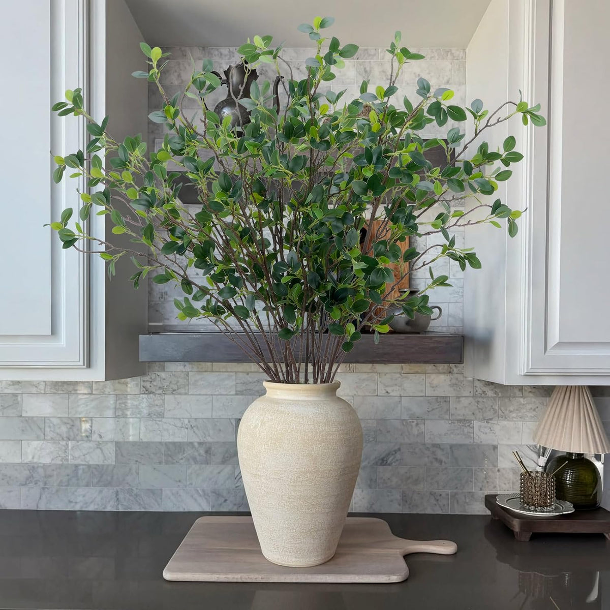 10Pcs Artificial Greenery Stems 43" Faux Ficus, Eucalyptus Stems