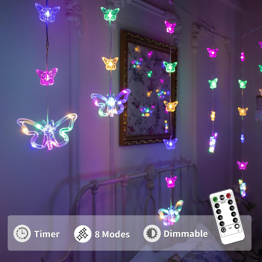 YOLIGHT Butterfly Curtain Lights for Bedroom 9.8ft LED Twinkle Fairy Light with Remote Timer Cute String Lights Wall Décor for Kids Girls Room Bed Canopy Wedding Easter Decoration (Multicolor)