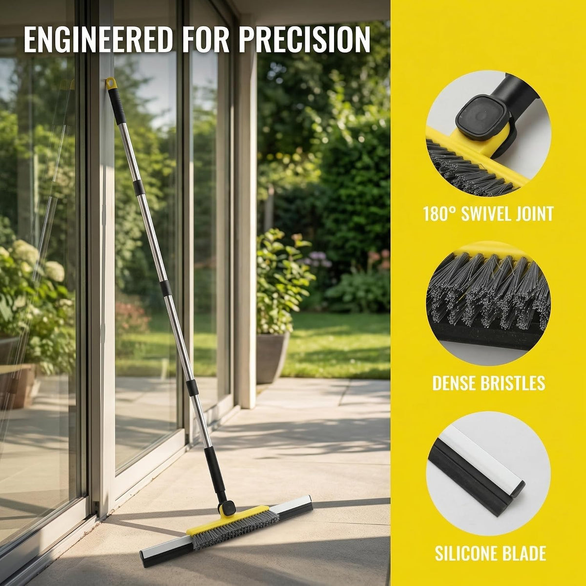 Gloffer Squeegee for Floor, Adjustable Long Handle, Tile Floor Cleaning