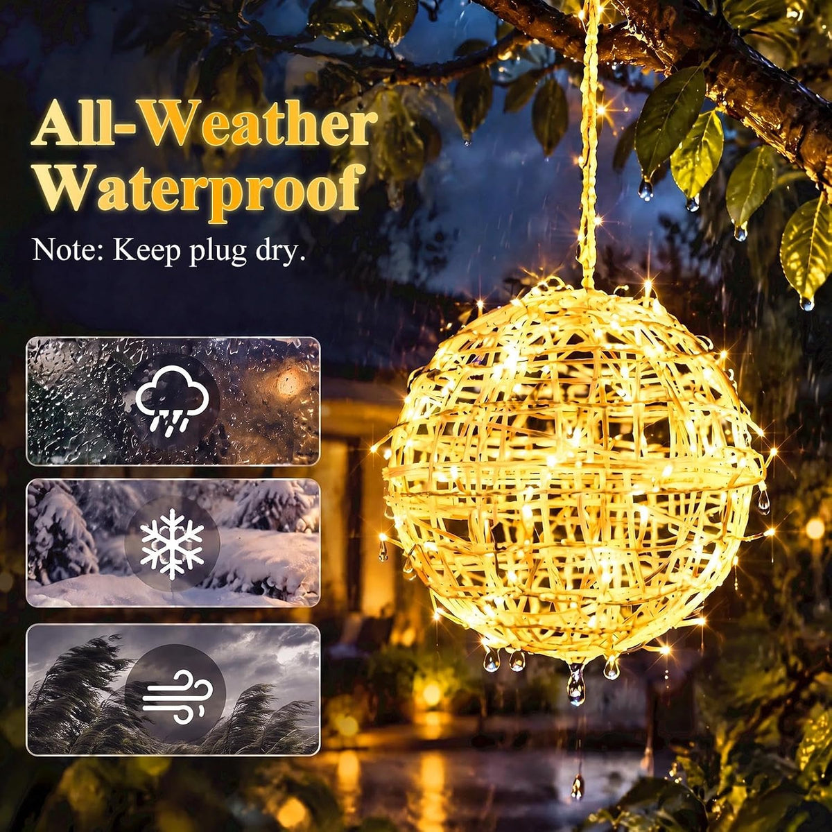 4Pack 11.9" Christmas Light Ball Outdoor, Warm White & Multicolor