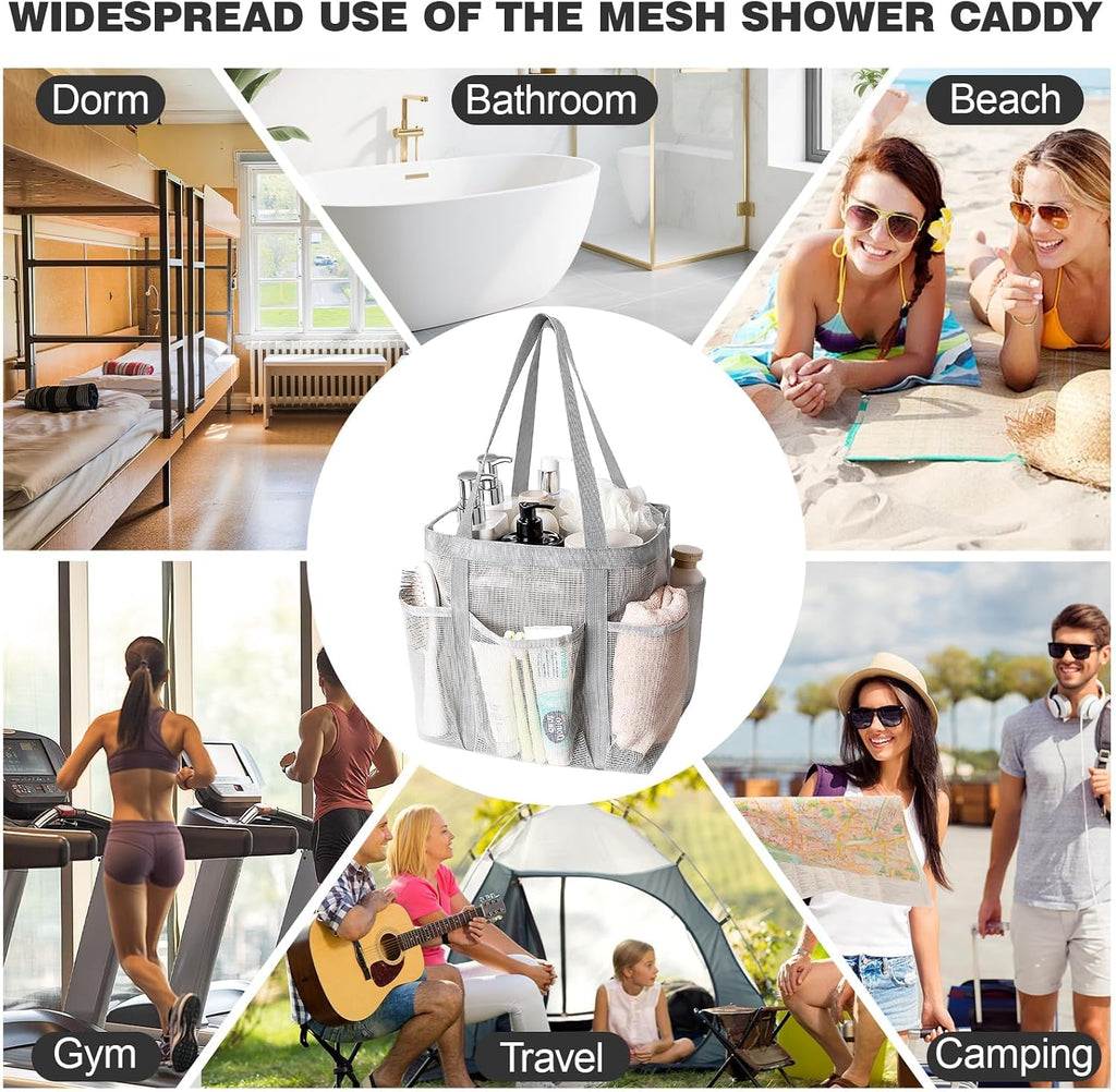 Mesh Shower Caddy Portable with Zipper for College Dorm Essentials Grey