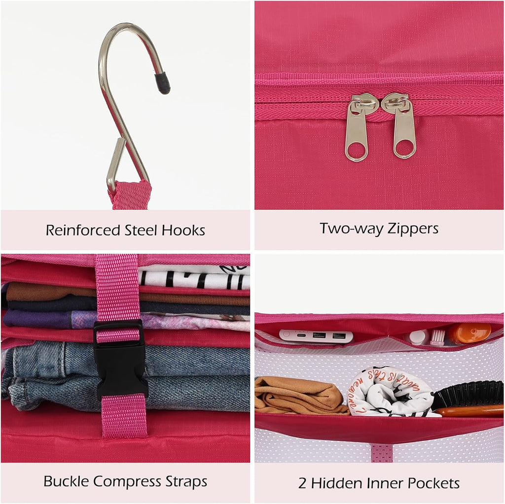Surblue Hanging 3-Shelf Closet Organizer Pocket Collapsible Washable Oxford Fabric with 2 Hooks (L 11.41 * 11.41 * 19.68in, Rose)